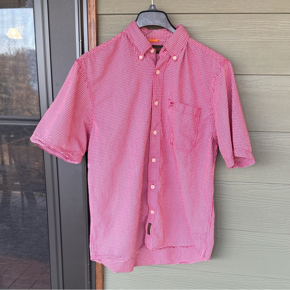 Timberland Red and White Short-Sleeve Button-Down Shirt